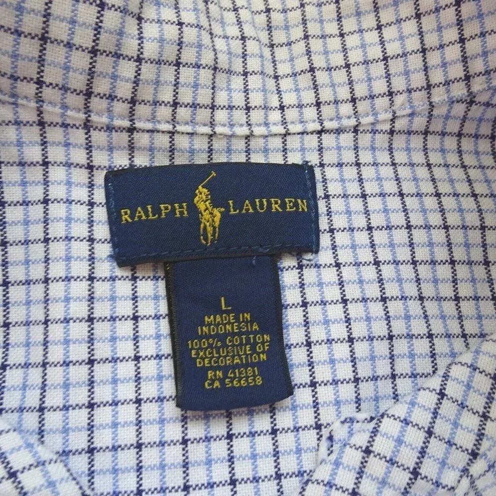 💰3/$25 Ralph Lauren Boy's Button Down Shirt Blue Plaid Oxford PONY Logo L
